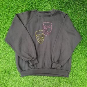 Vintage 90s Theatrical Mask Sweatshirt Womens Large 22x23 Boxy Crop